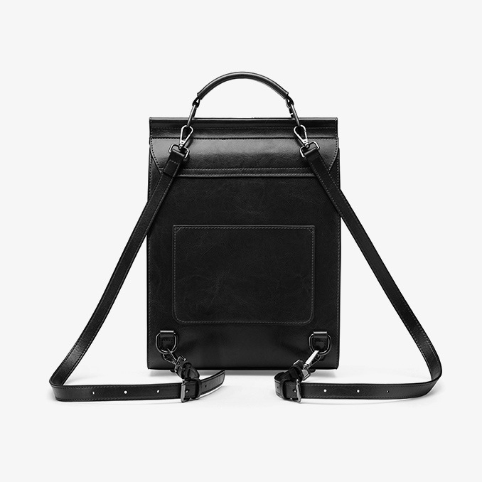 Black Leather Flap Vintage School Backpacks Mini Backpack