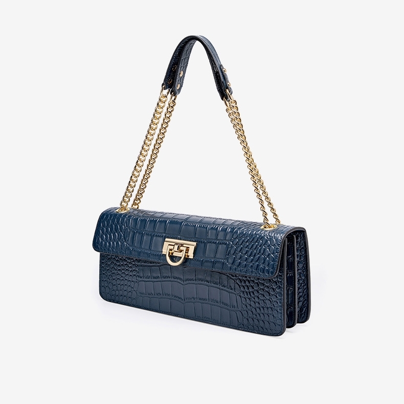 Women's Blue Python Printed Square Chain Shoulder Bags