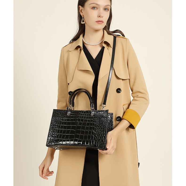 Women's Black Croc Printed Leather Handbags Mini Tote