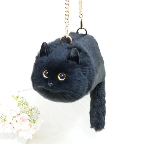 Aangepaste handgemaakte imitatie zwarte vacht kat Crossbody tas schattige portemonnees