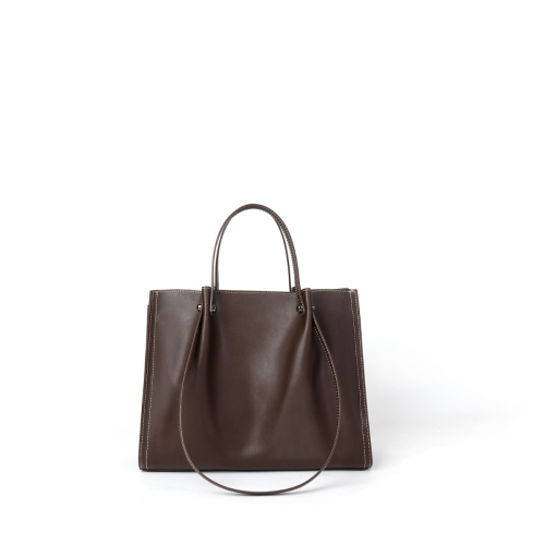 Coffee Full Grain Leather Large Office Totes Over The Shoulder Bags