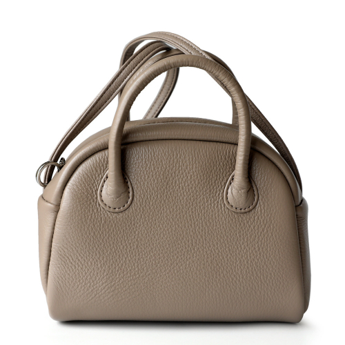 Grey Full Grain Leather Small Boston Bag Top Handle Crossbody Handbags