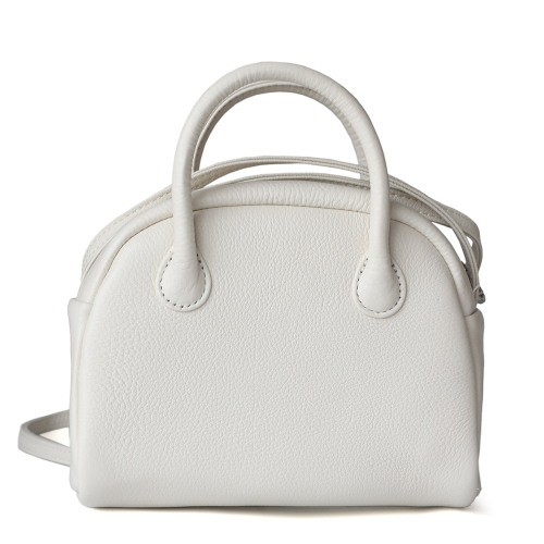 White Full Grain Leather Small Boston Bag Top Handle Crossbody Handbags