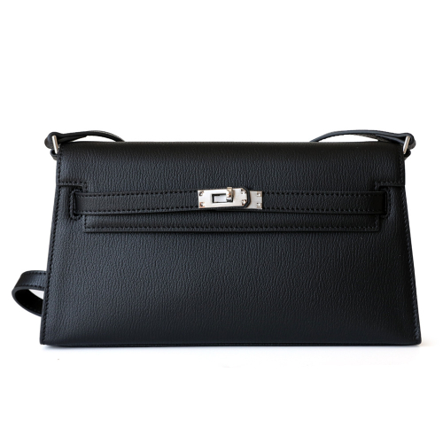 Black Genuine Leather Crossbody Satchel Handbags With Silver Buckle