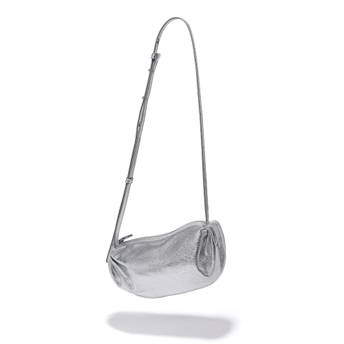 Silver Leather Small Plisse Bag Metallic Small Crossbody Purse
