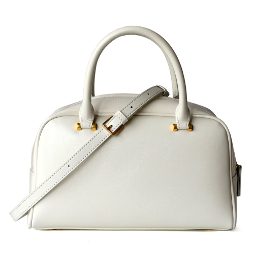 White Leather Top Handle Boston Bag Chic Crossbody Zip Handbags