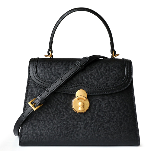 Black Leather Top Handle Satchel Bag Flap Crossbody Dresses Handbags