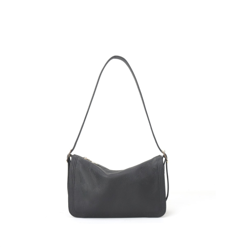 Black Litchi Grain Leather Flap Shoulder Bags With Wide Strap