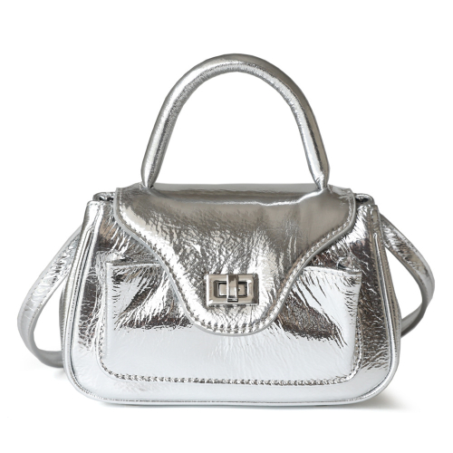 Silver Oil Leather Crossbody Small Handbags Metallic Dresses Bags