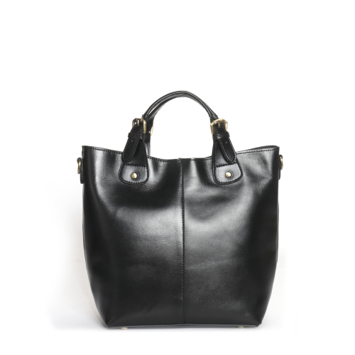 Black Oil Leather Top Handle Bucket Bags Crossbody Totes
