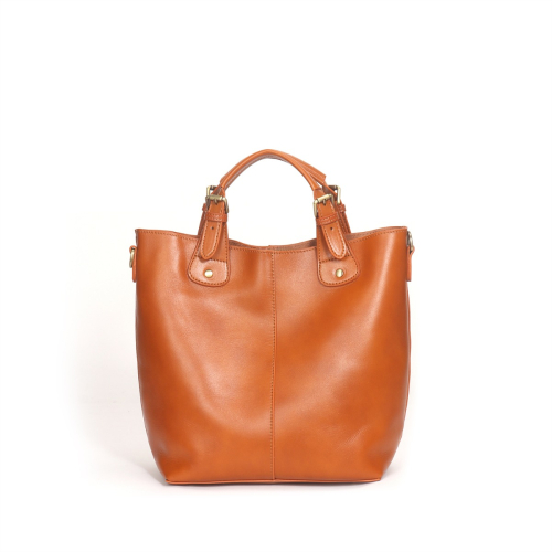 Brown Oil Leather Top Handle Bucket Bags Crossbody Totes