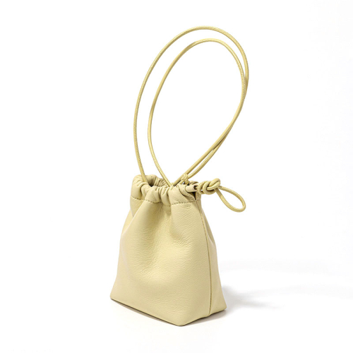 Yellow Soft Leather Drawstring Bucket Handbags Small Crossbody Bags